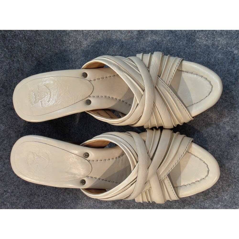 Frye 9.5M Reese Multi Slide Leather Platform Heels Sandal Cream Y2K